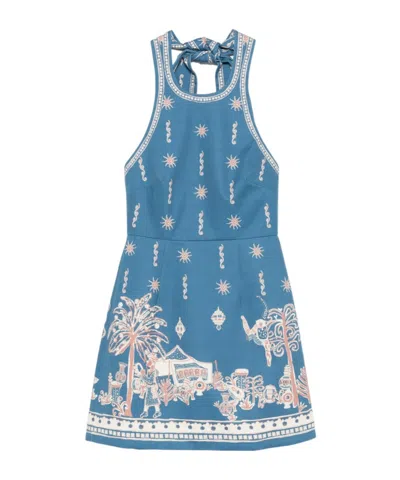 Alemais Acacia Printed Organic Cotton-drill Mini Dress In Blue