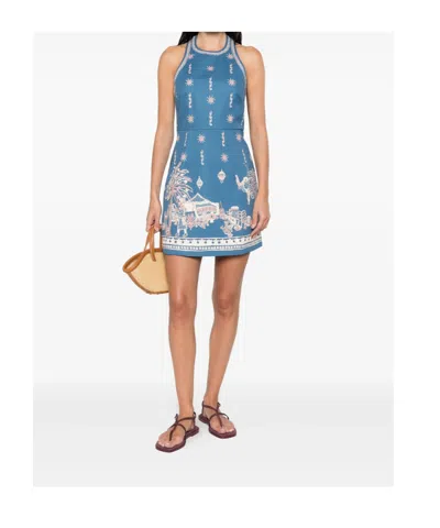 Alemais Acacia Printed Organic Cotton-drill Mini Dress In Blue