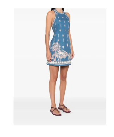 Alemais Acacia Printed Organic Cotton-drill Mini Dress In Blue