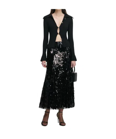 Self-portrait Fitted Ribbed Knit Cardigan With Bold Front Cutouts In Black