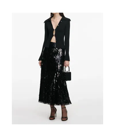 Self-portrait Fitted Ribbed Knit Cardigan With Bold Front Cutouts In Black