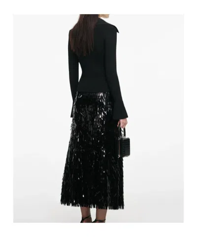 Self-portrait Fitted Ribbed Knit Cardigan With Bold Front Cutouts In Black