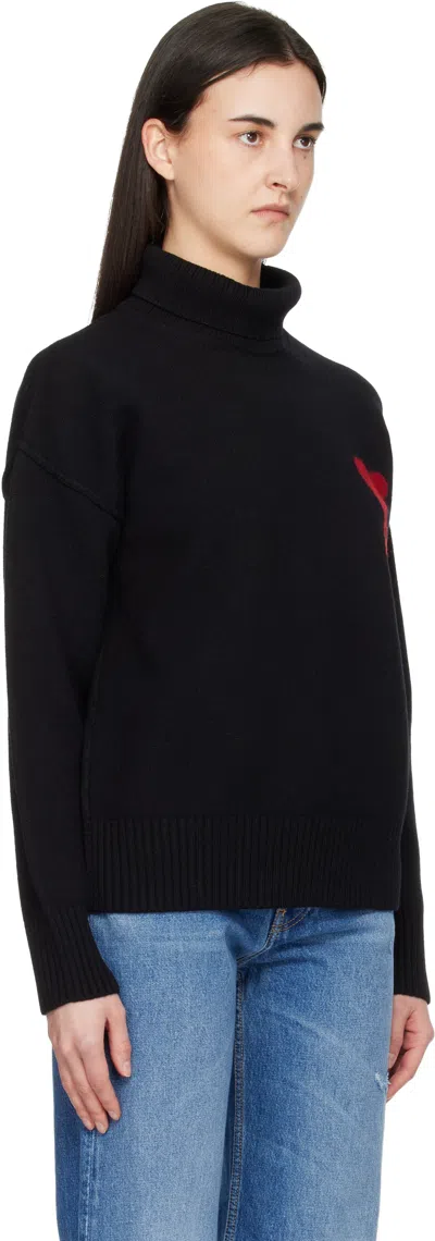 Ami Alexandre Mattiussi Ami Paris Funnel-neck Sweater With Heart Intarsia Design In Black