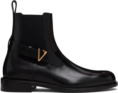 Versace V Leather Chelsea Boots In Black