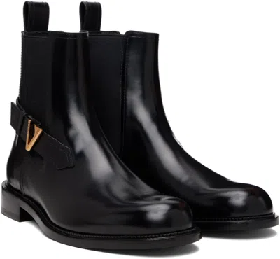 Versace V Leather Chelsea Boots In Black