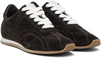 Totême Leather Sneakers Contrast Stitching Low Top Rubber In Black