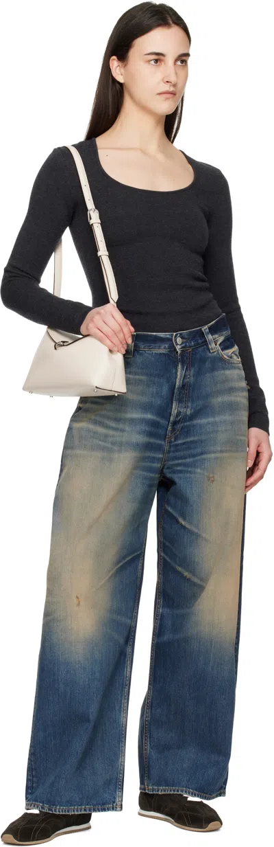 Totême Leather Sneakers Contrast Stitching Low Top Rubber In Black