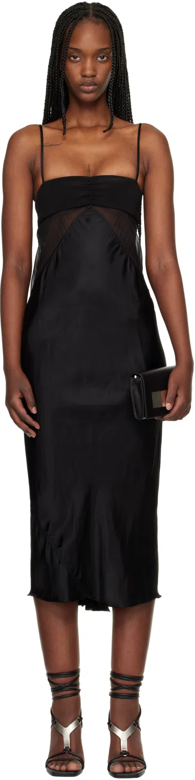 Rick Owens Panelled Satin Midi Slip Dress In Black