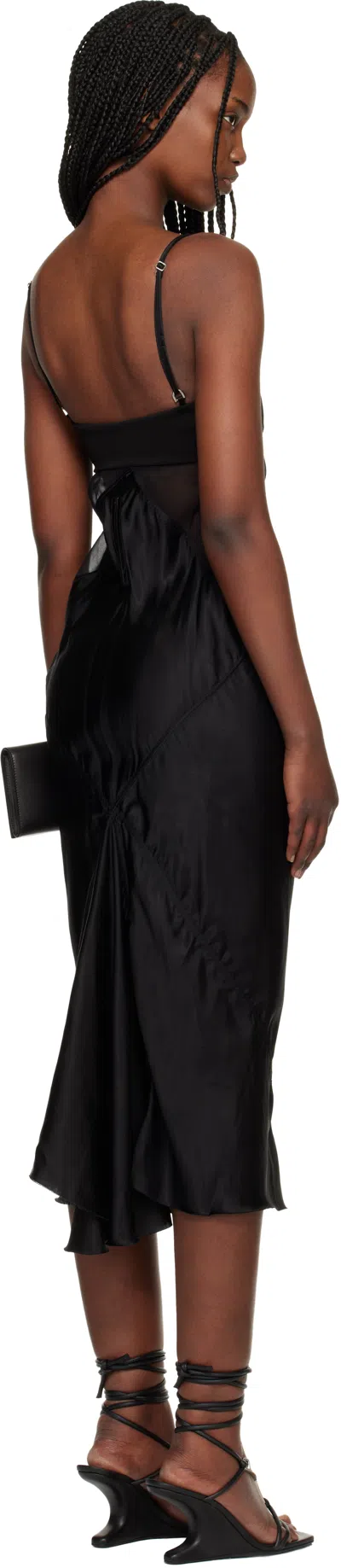 Rick Owens Panelled Satin Midi Slip Dress In Black