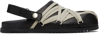Rick Owens Megalace Mule Granola Black Leather Sandals