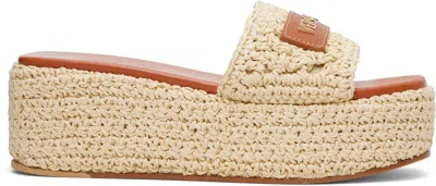 Versace Logo-embellished Raffia Platform Slides In Brown