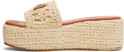 Versace Logo-embellished Raffia Platform Slides In Brown