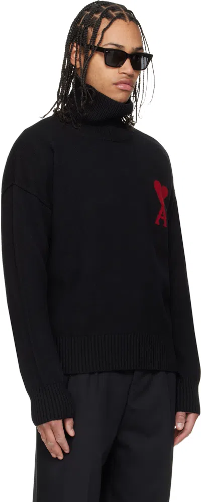 Ami Alexandre Mattiussi Ami Paris Funnel-neck Sweater With Heart Intarsia Design In Black