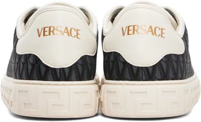 Versace Greca Jacquard Canvas Sneakers In Blue