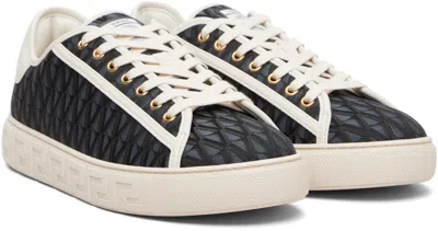 Versace Greca Jacquard Canvas Sneakers In Blue