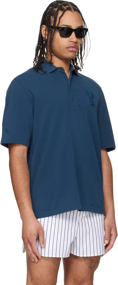 Ami Alexandre Mattiussi Blue Polo Shirt With Adc Patch Logo In Cotton Uomo In Multi