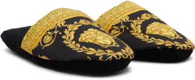Versace Baroque Bath Slippers In Black