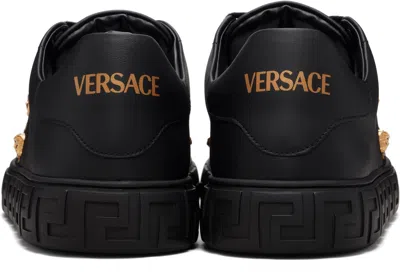 Versace Black Greca Embellished Nylon Faux-leather Sneakers In Black