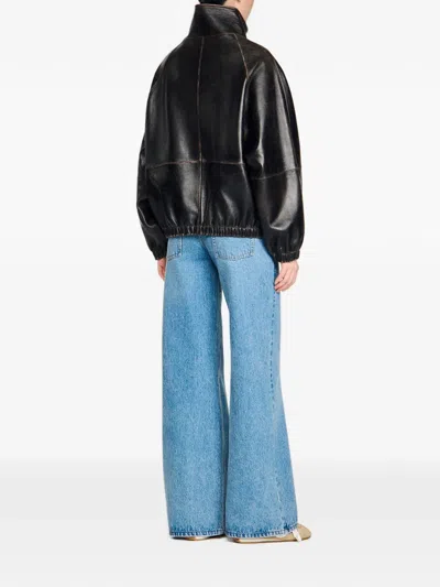 Sandro Paris Oversized Leather Jacket In Brown