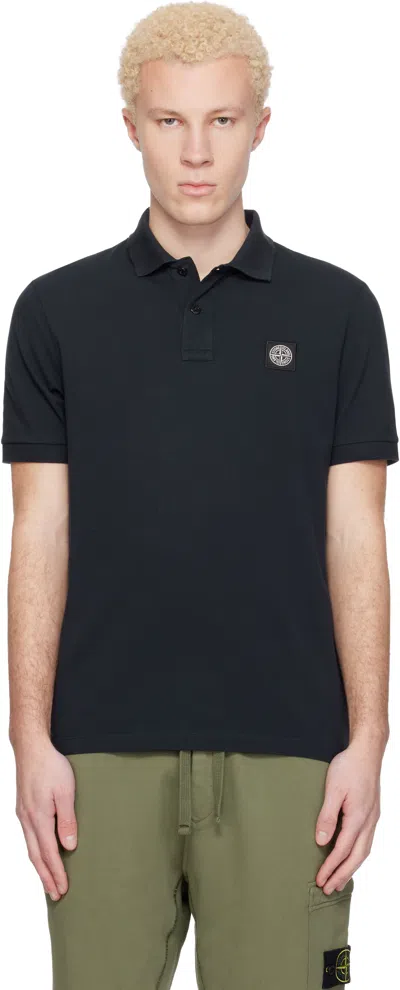 Stone Island Mens Black Brand-patch Regular-fit Stretch-cotton Polo Shirt Xl In Blue