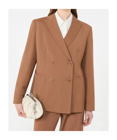 Weekend Max Mara Double-brebreasted Wool Suit Jacket In Brown
