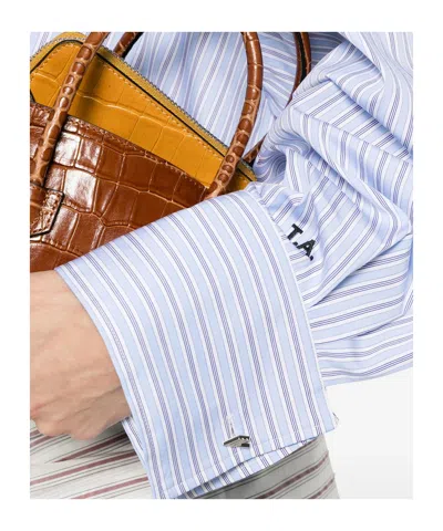 Attico Belted Striped Cotton-poplin Mini Dress In Blue