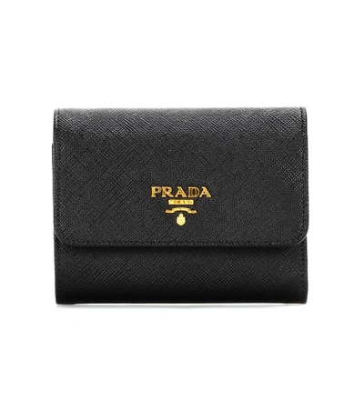 Shop Prada Leather Wallet In Eero