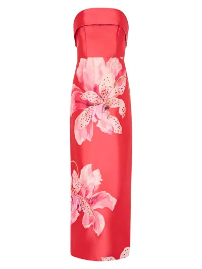 Milly Ciara Placed Floral Strapless Faille Column Gown In Multi