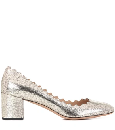 Shop Chloé Lauren Metallic Leather Pumps In Grey Glitter