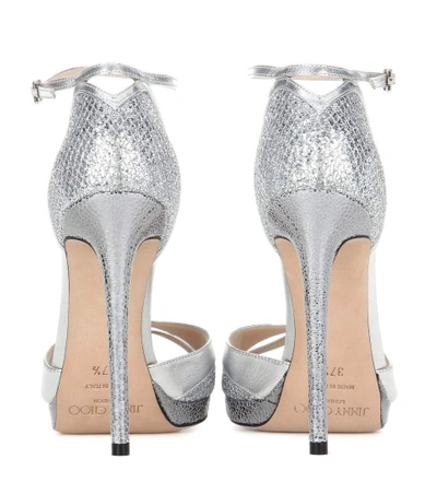 Shop Jimmy Choo Talia 120 Metallic Leather And Glitter Sandals In Silver