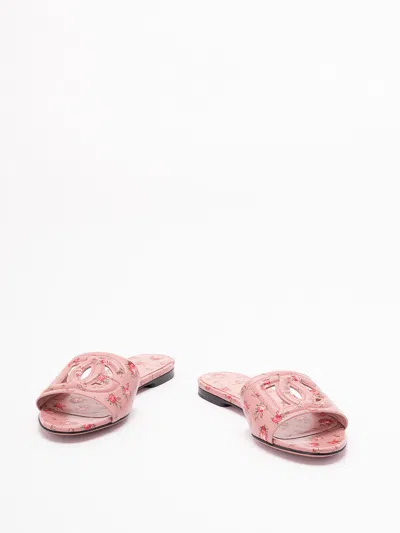 Dolce & Gabbana Dg Interlock Floral-printed Leather Slide Sandals In Pink