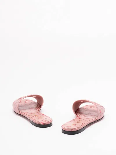Dolce & Gabbana Dg Interlock Floral-printed Leather Slide Sandals In Pink