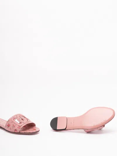 Dolce & Gabbana Dg Interlock Floral-printed Leather Slide Sandals In Pink