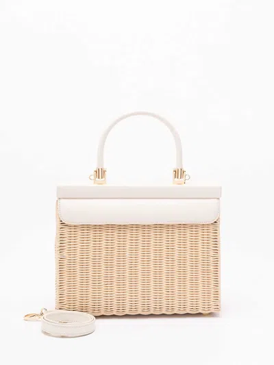Rodo Wicker And Leather Medium Handbag In Sand