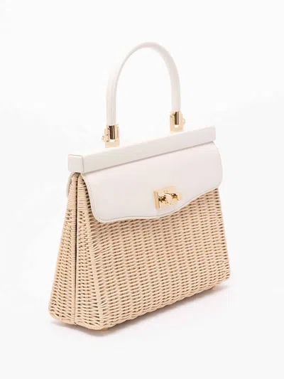 Rodo Wicker And Leather Medium Handbag In Sand