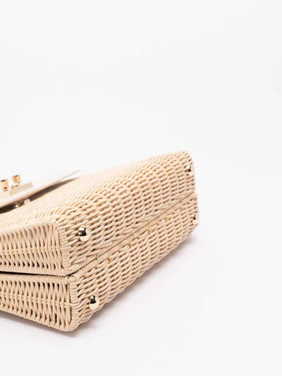 Rodo Wicker And Leather Medium Handbag In Sand