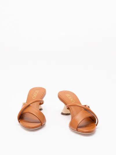 Rodo Sandals With Wicker Heel In Brown