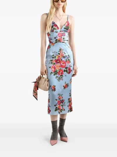 Dolce & Gabbana Floral Midi Dress Fitted Silhouette In Multi