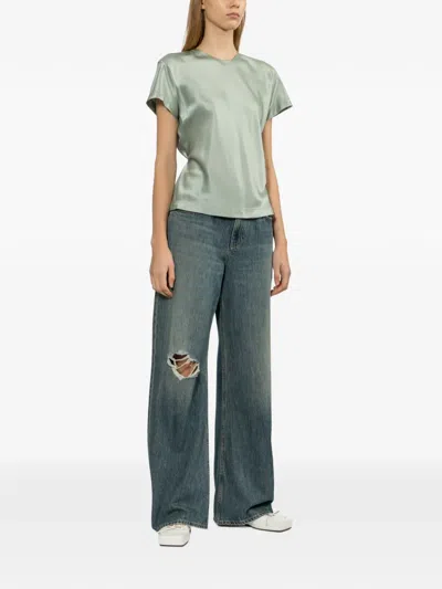 Helmut Lang Silk Satin Top In Green