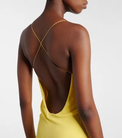Jacquemus Yellow Dress With Straight Neckline And Gathered Waist In Tech Fabric Woman In Yellow