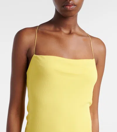 Jacquemus Yellow Dress With Straight Neckline And Gathered Waist In Tech Fabric Woman In Yellow