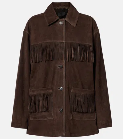 Nili Lotan Foudre Fringe-trimmed Suede Jacket In Burgundy