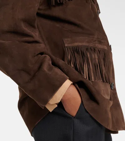 Nili Lotan Foudre Fringe-trimmed Suede Jacket In Burgundy