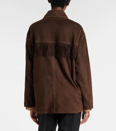 Nili Lotan Foudre Fringe-trimmed Suede Jacket In Burgundy