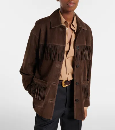 Nili Lotan Foudre Fringe-trimmed Suede Jacket In Burgundy