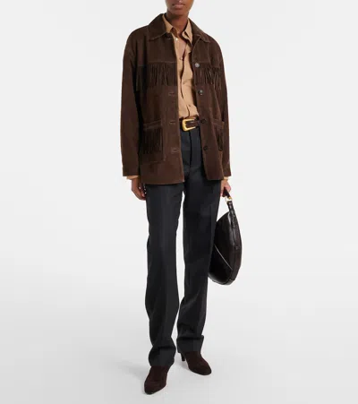Nili Lotan Foudre Fringe-trimmed Suede Jacket In Burgundy