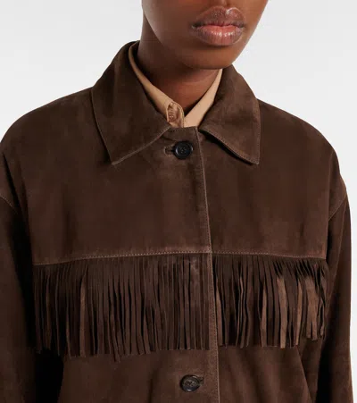 Nili Lotan Foudre Fringe-trimmed Suede Jacket In Burgundy