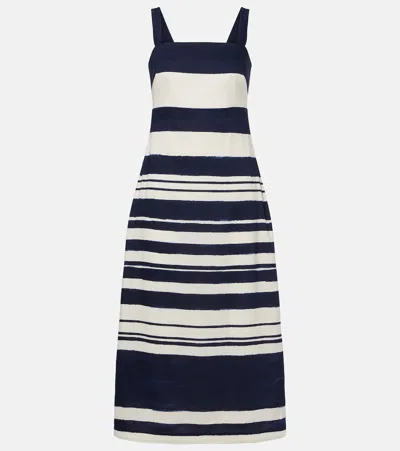 Veronica Beard Ella Striped Linen Midi Dress In Navy Dove White In Black