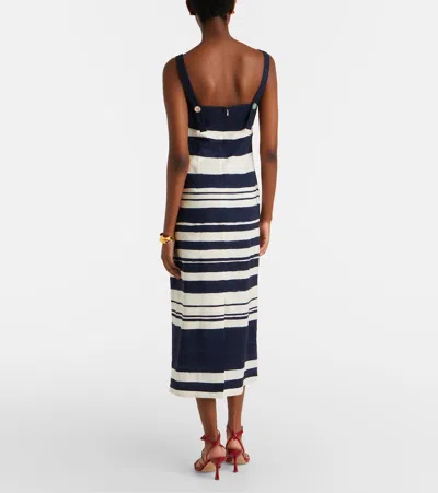 Veronica Beard Ella Striped Linen Midi Dress In Navy Dove White In Black