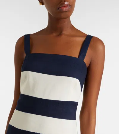 Veronica Beard Ella Striped Linen Midi Dress In Navy Dove White In Black